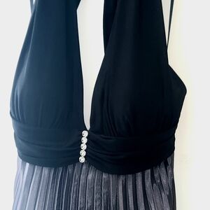 Betsy & Adam Black Backless Dress with Silver Accents